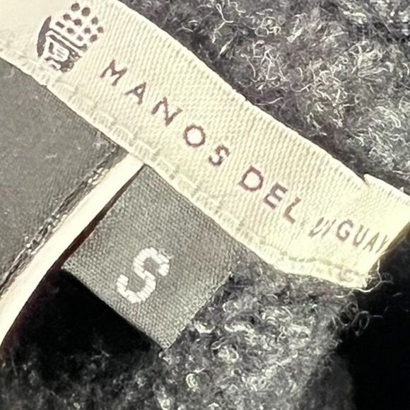 Manos del Uruguay Cropped Charcoal Gray Fringed Poncho Sweater Cowl Neck Size S - Picture 7 of 7